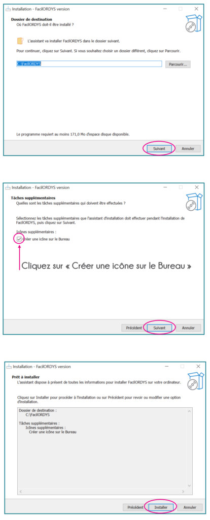 fin de l'installation logiciel facil'ordys