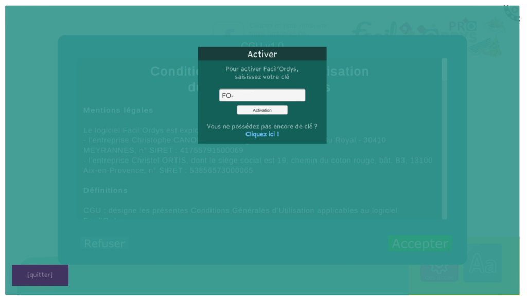 installation logiciel facil'ordys clé de licence